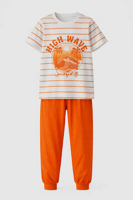 Remsa - Erkek Çocuk Pamuk Penye Pijama Takımı 4277 Turuncu