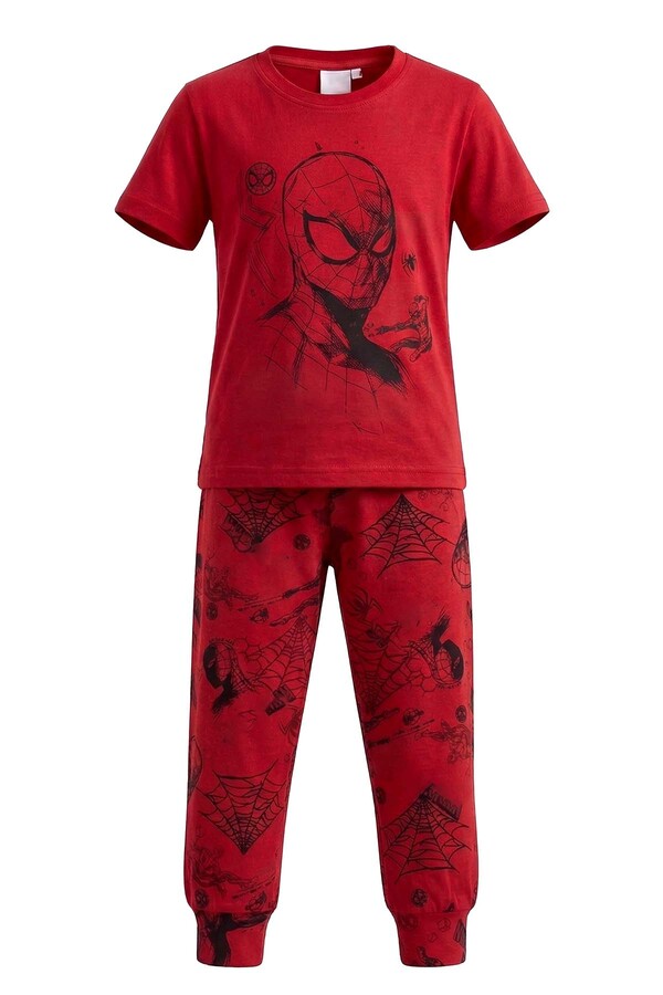 Erkek Çocuk Pamuk Penye Pijama Takımı 4298 Kırmızı - Thumbnail