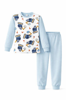 Remsa - Erkek Çocuk Pamuklu Desenli Pijama Takımı 6068-18 Bebek Mavi01 (1)