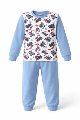 Remsa - Erkek Çocuk Pamuklu Desenli Pijama Takımı 6068-20 Mavi