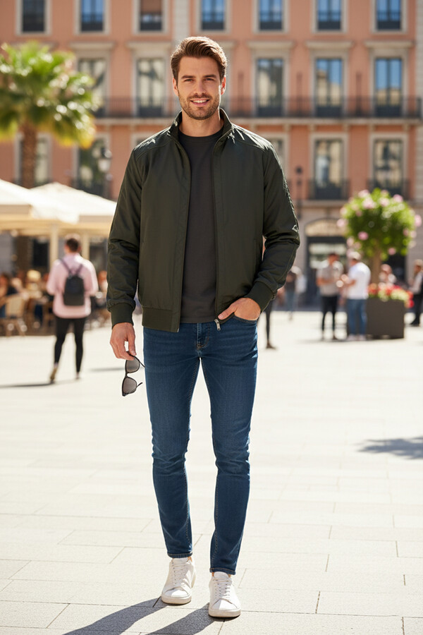 Erkek Feremuarlı Mevsimlik Ceket Tek Üst REU-9114 Haki - Thumbnail