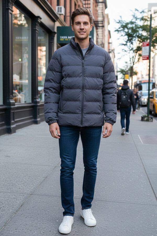 Erkek İçi Astarlı Şişme Mont 7070 Antrasit - Thumbnail