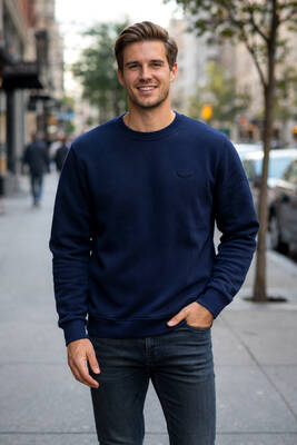 Remsa - Erkek İçi Şardonlu Bisiklet Yaka Pamuklu Sweatshirt 0319 Lacivert