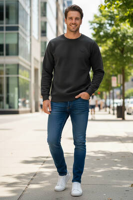 Remsa - Erkek İçi Şardonlu Bisiklet Yaka Pamuklu Sweatshirt 0319 Siyah (1)