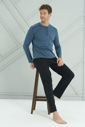 Remsa - Erkek Interlok Penye Uzun Kol Pijama Takımı 2201 Petrol02