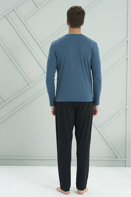 Remsa - Erkek Interlok Penye Uzun Kol Pijama Takımı 2201 Petrol02 (1)