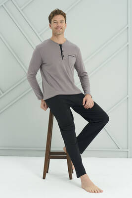 Remsa - Erkek Interlok Penye Uzun Kol Pijama Takımı 2205 Gri01