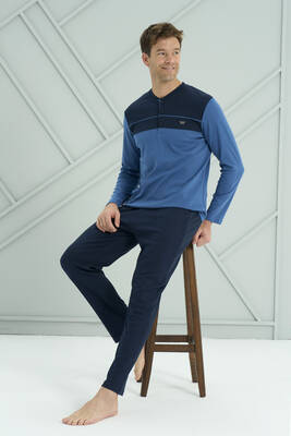 Remsa - Erkek Interlok Penye Uzun Kol Pijama Takımı 2213 Saks