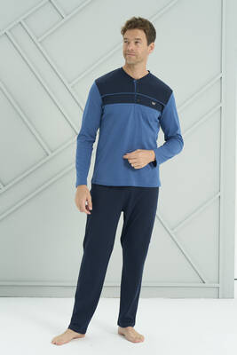 Remsa - Erkek Interlok Penye Uzun Kol Pijama Takımı 2213 Saks (1)