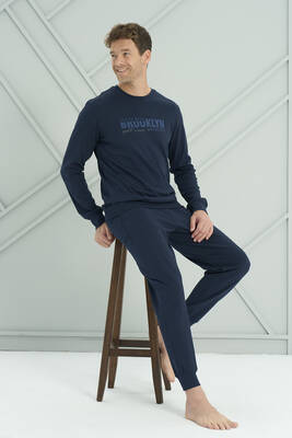 Remsa - Erkek Interlok Penye Uzun Kol Pijama Takımı 2221 Lacivert