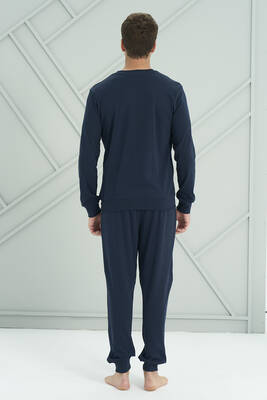 Remsa - Erkek Interlok Penye Uzun Kol Pijama Takımı 2221 Lacivert (1)