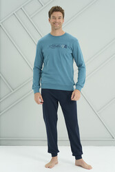 Remsa - Erkek Interlok Penye Uzun Kol Pijama Takımı 2222 Petrol