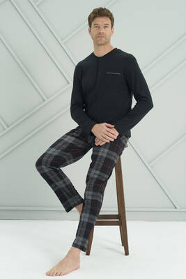 Remsa - Erkek Interlok Penye Uzun Kol Pijama Takımı 2233 Siyah