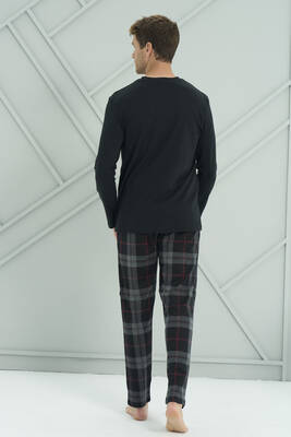 Remsa - Erkek Interlok Penye Uzun Kol Pijama Takımı 2233 Siyah (1)