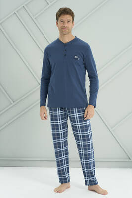 Remsa - Erkek Interlok Penye Uzun Kol Pijama Takımı 2234 Petrol03