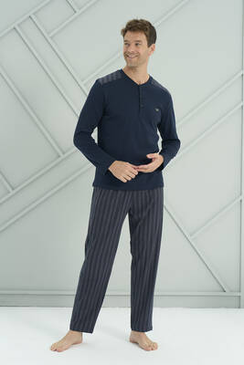 Remsa - Erkek Interlok Penye Uzun Kol Pijama Takımı 2237 Lacivert02