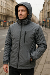 Remsa - Erkek Kapüşonlu Cep Detaylı İçi Polar Kışlık Mont 2540 Füme