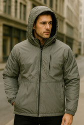 Remsa - Erkek Kapüşonlu Cep Detaylı İçi Polar Kışlık Mont 2571 Haki