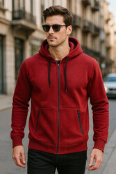Remsa - Erkek Kapüşonlu Tek Üst Ceket REU-25723 Bordo