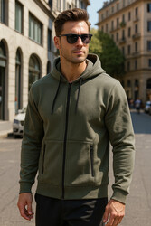 Remsa - Erkek Kapüşonlu Tek Üst Ceket REU-25723 Haki