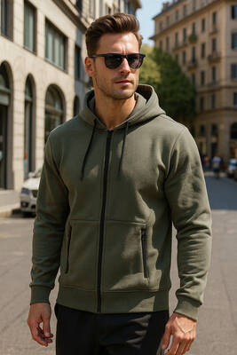 Remsa - Erkek Kapüşonlu Tek Üst Ceket REU-25723 Haki