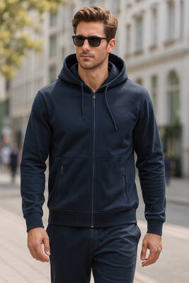 Remsa - Erkek Kapüşonlu Tek Üst Ceket REU-25723 Lacivert