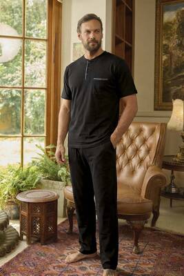 Aydoğan - Erkek Kısa Kol Pamuklu Pijama Takımı 260420 Siyah01 (1)