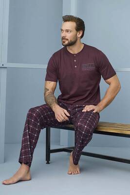 Aydoğan - Erkek Kısa Kol Pamuklu Pijama Takımı 7945 Bordo
