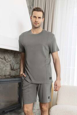 Aydoğan - Erkek Kısa Kol Şortlu Bambu Pijama Takımı 260018 Haki (1)