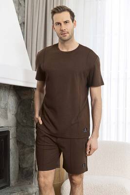 Aydoğan - Erkek Kısa Kol Şortlu Bambu Pijama Takımı 260019 Kahverengi
