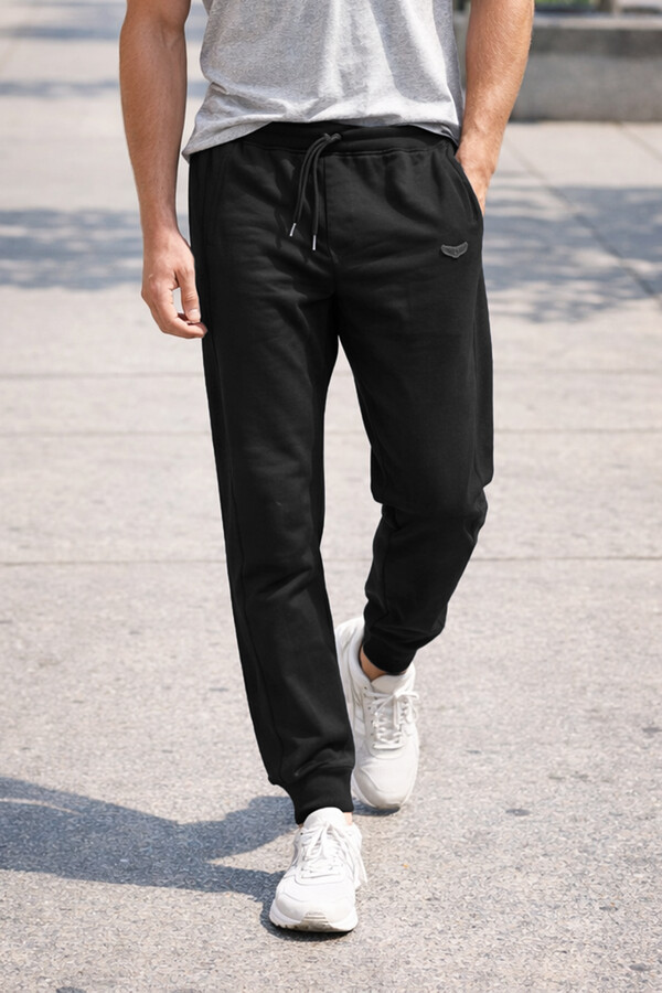 Erkek Paçası ve Beli Lastikli Eşofman Altı 25707 Siyah - Thumbnail