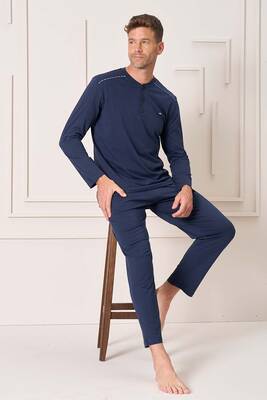 Remsa - Erkek Pamuk Uzun Kol Pijama Takımı 4101 Lacivert01 (1)