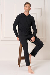 Remsa - Erkek Pamuk Uzun Kol Pijama Takımı 4102 Siyah