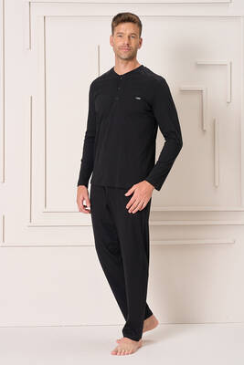 Remsa - Erkek Pamuk Uzun Kol Pijama Takımı 4102 Siyah (1)
