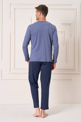 Remsa - Erkek Pamuk Uzun Kol Pijama Takımı 4103 İndigo (1)