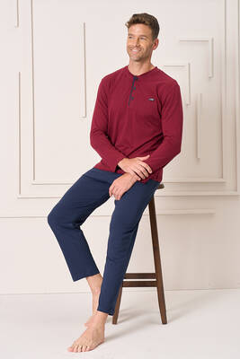 Remsa - Erkek Pamuk Uzun Kol Pijama Takımı 4104 Bordo