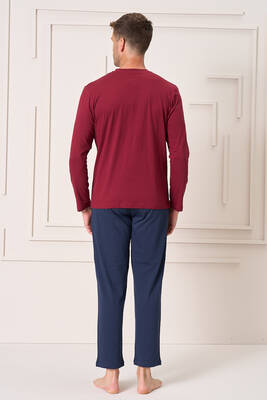 Remsa - Erkek Pamuk Uzun Kol Pijama Takımı 4104 Bordo (1)