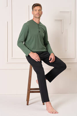 Remsa - Erkek Pamuk Uzun Kol Pijama Takımı 4105 Yeşil