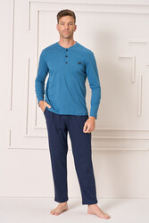 Remsa - Erkek Pamuk Uzun Kol Pijama Takımı 4106 Petrol