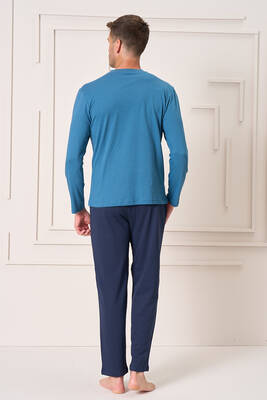 Remsa - Erkek Pamuk Uzun Kol Pijama Takımı 4106 Petrol (1)