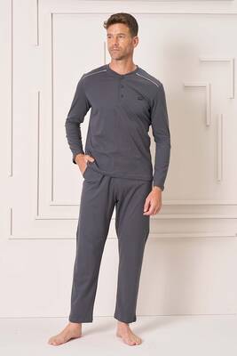 Remsa - Erkek Pamuk Uzun Kol Pijama Takımı 4108 Füme (1)