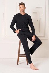 Remsa - Erkek Pamuk Uzun Kol Pijama Takımı 4110 Siyah01
