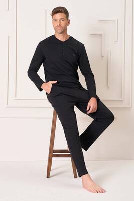 Remsa - Erkek Pamuk Uzun Kol Pijama Takımı 4110 Siyah01