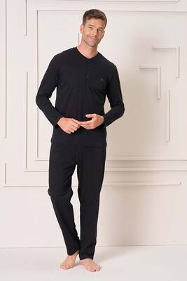 Remsa - Erkek Pamuk Uzun Kol Pijama Takımı 4110 Siyah01 (1)