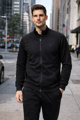 Remsa - Erkek Pamuklu Fermuarlı Eşofman Takımı 7018 Siyah (1)