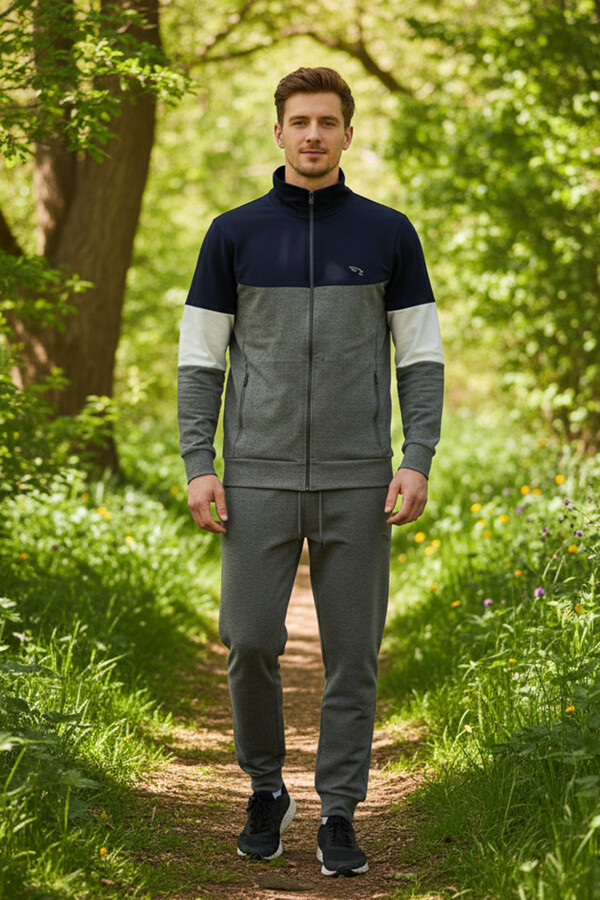 Erkek Pamuklu Fermuarlı Eşofman Takımı 8023 Antrasit - Thumbnail