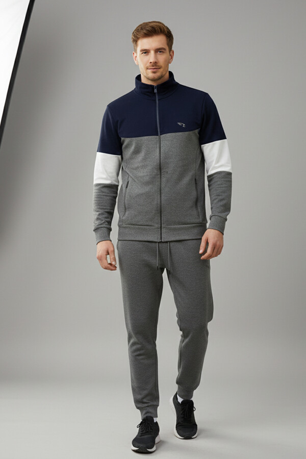 Erkek Pamuklu Fermuarlı Eşofman Takımı 8023 Antrasit - Thumbnail