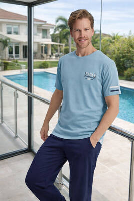 Remsa - Erkek Penye Kısa Kol Pijama Takımı 2327 Turkuaz (1)