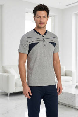 Remsa - Erkek Penye Kısa Kol Pijama Takımı 2358 Gri (1)