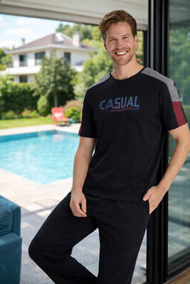 Remsa - Erkek Penye Kısa Kol Pijama Takımı 2367 Siyah